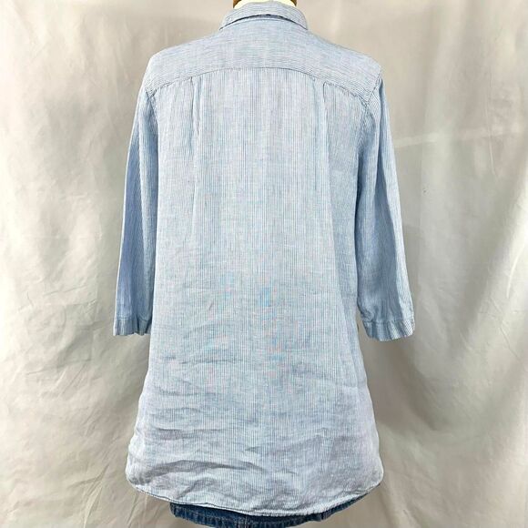 J. JILL Love Linen Blue White Striped Button Front Popover Tunic‎ Womens S Beach - Picture 6 of 6